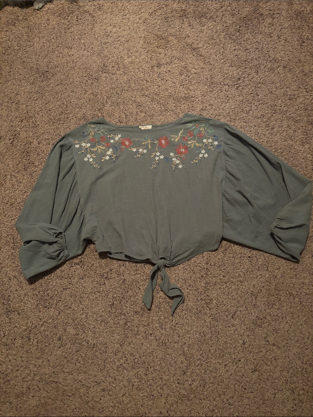Hummingbird Green Crop Embroidered Boho Blouse Top S M